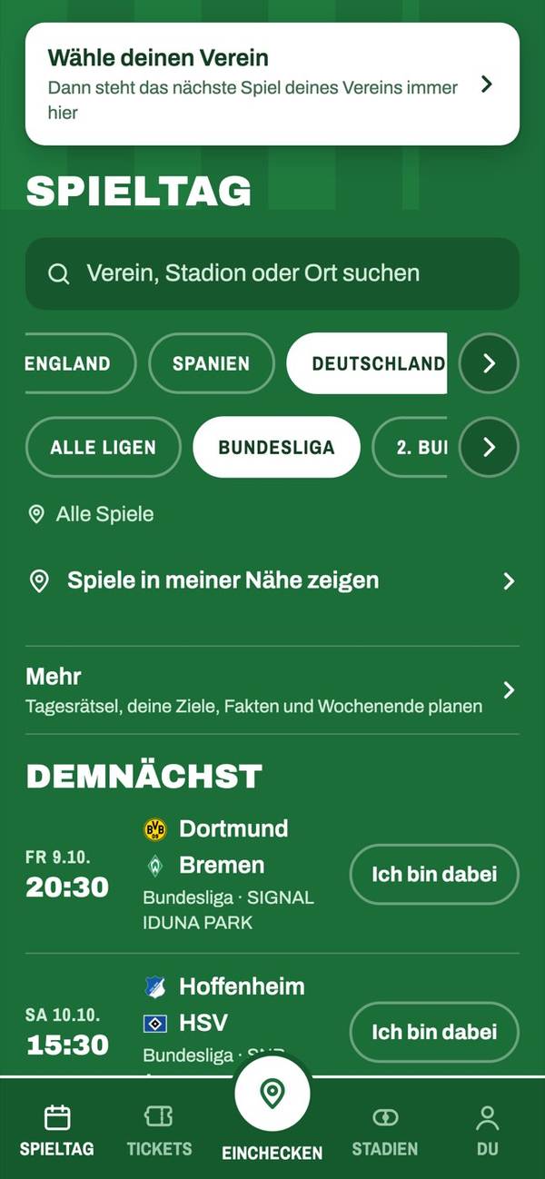 Spieltag mit kommenden Spielen