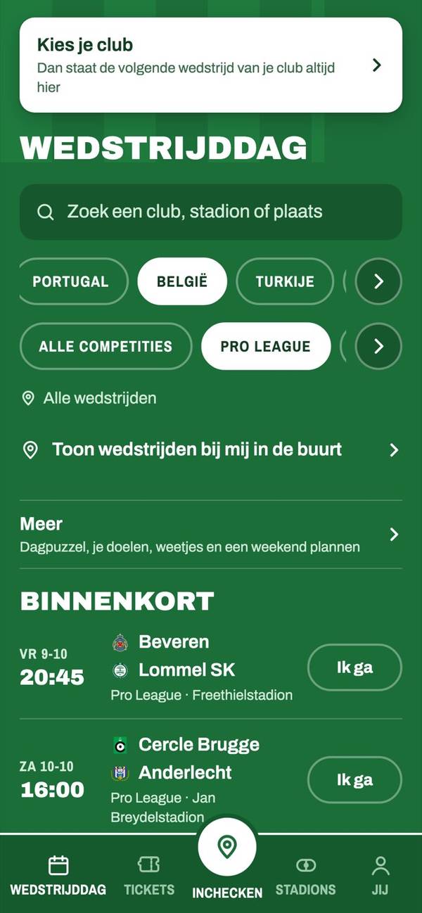 Wedstrijddag met komende wedstrijden